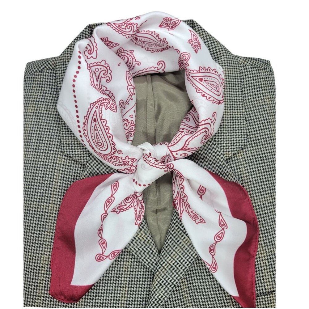 ✨Elegant Bandana Square Scarf Silky Satin Luxury WHITE RED Wrap Paisley Floral